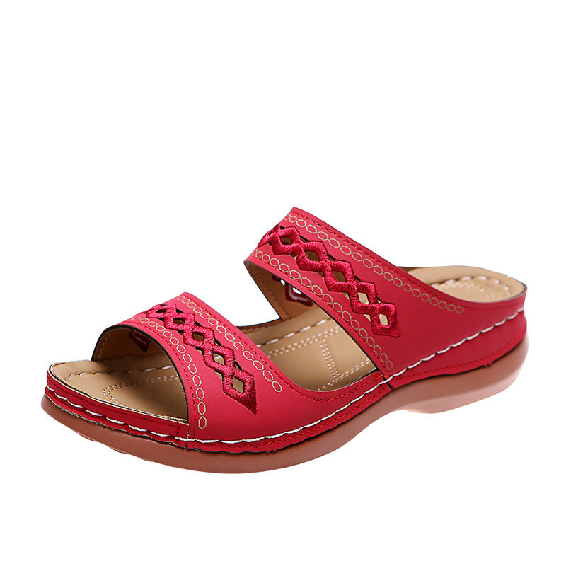 KAREN | EMBROIDERED ORTHOPEDIC WEDGE SANDALS
