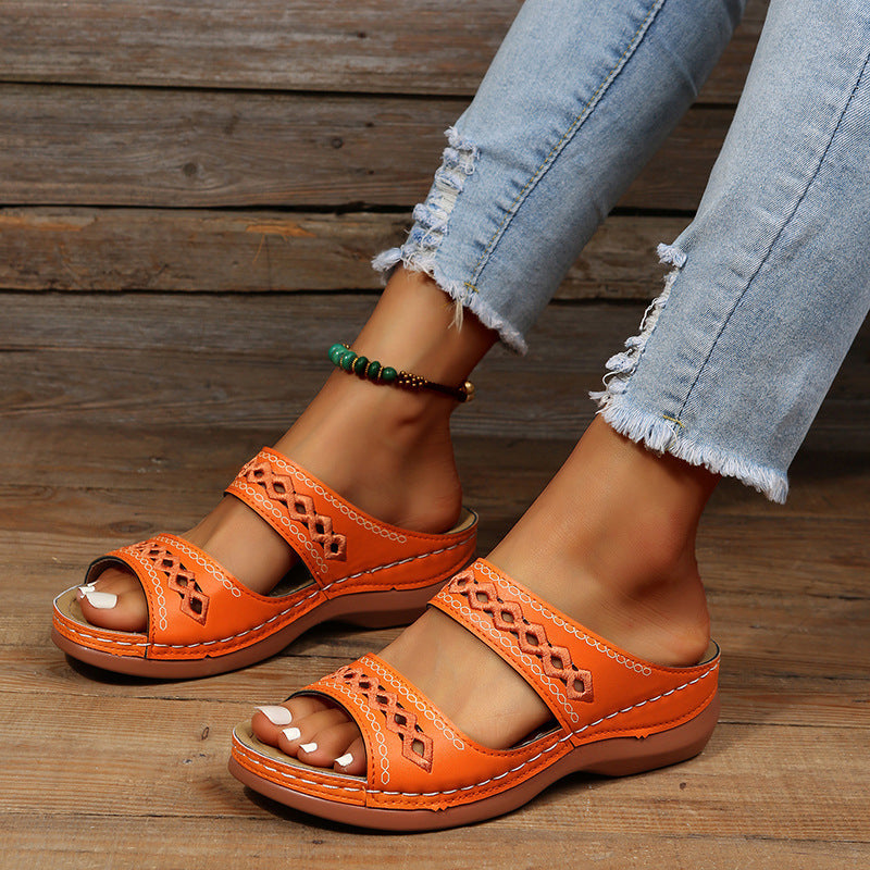 KAREN | EMBROIDERED ORTHOPEDIC WEDGE SANDALS