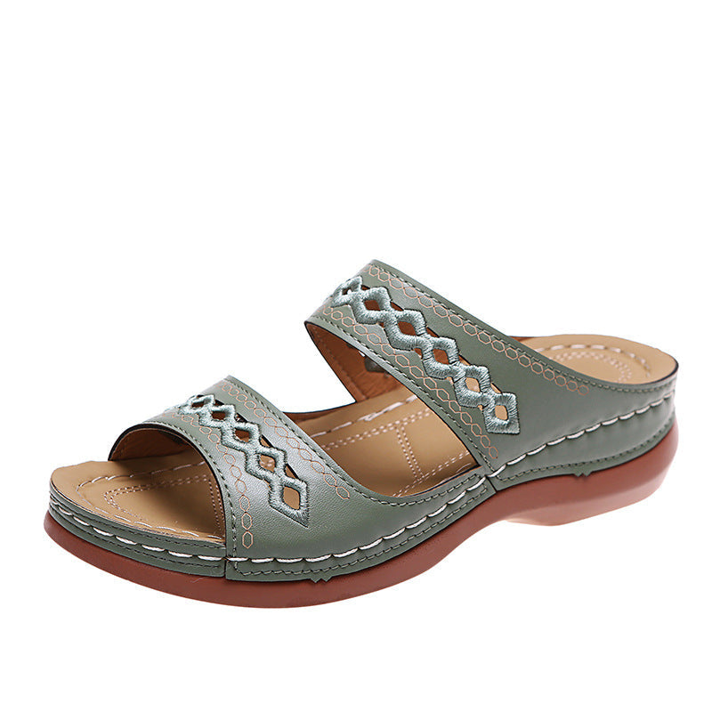 KAREN | EMBROIDERED ORTHOPEDIC WEDGE SANDALS